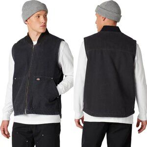 Dickies Men's M Stonewashed Duck Canvas Sherpa Fleece Lined Vest Workwear Black